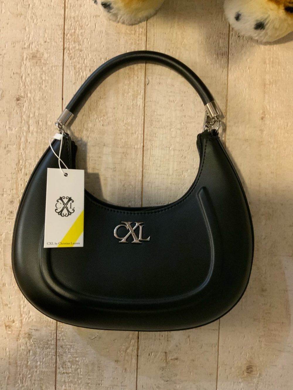 Christian Lacroix Black Crescent Shoulder Bag with Silver Logo